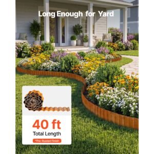 carbon steel landscape edging, 40 ft x 6 in steel edging for landscaping with gloves, easy to install bendable metal strips, metal garden edge border for flower bed, yard pathway, rust
