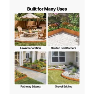 carbon steel landscape edging, 40 ft x 6 in steel edging for landscaping with gloves, easy to install bendable metal strips, metal garden edge border for flower bed, yard pathway, rust