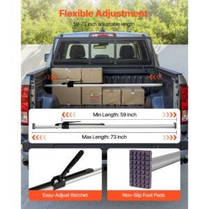 cargo bar, ratcheting cargo bar adjustable from 59" to 73", heavy duty steel cargos stabilizer with non slip foot pads, telescoping load lock bars stop sliding for pickup truck
