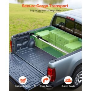 Cargo Bar, Ratcheting Cargo Bar Adjustable from 59" to 73", Heavy-duty Steel Cargos Stabilizer with Non-Slip Foot Pads, Telescoping Load Lock Bars Stop Sliding for Pickup Truck