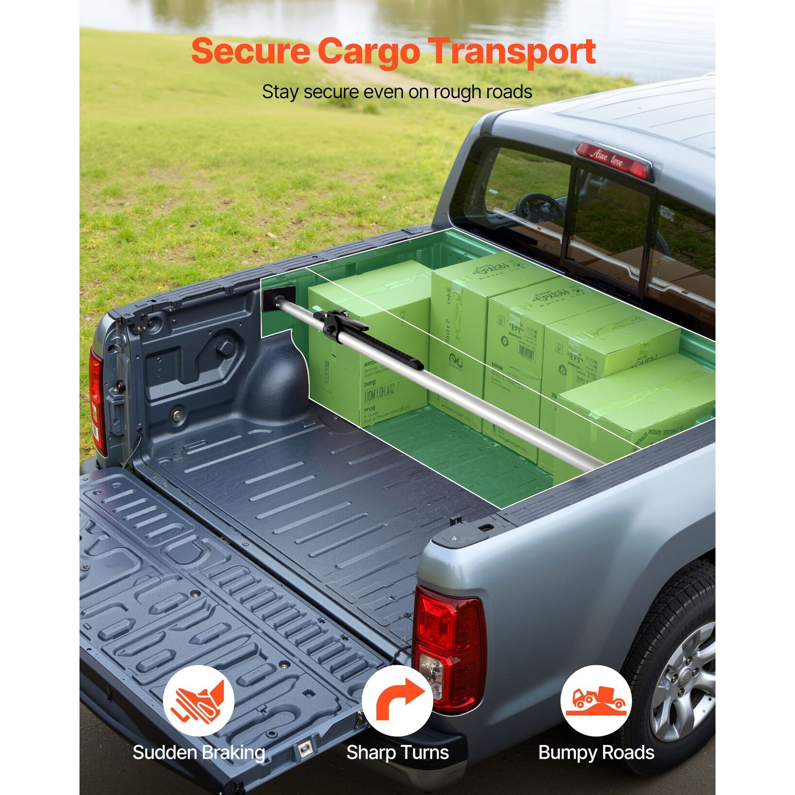 cargo bar, ratcheting cargo bar adjustable from 59" to 73", heavy duty steel cargos stabilizer with non slip foot pads, telescoping load lock bars stop sliding for pickup truck