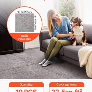 carpet tiles 18x18 inch, 10 pack carpet square rug detachable & damage free, self adhesive home floor soft plush padded for 22.5sq.ft coverage, easy diy for living room & bedroom, dark brown