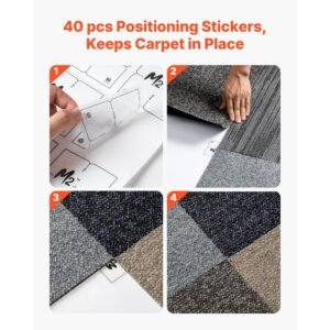 carpet tiles reusable 20x20 inch, 24 pcs modular carpet square rug, commercial floor soft padded for seamless cover 66.6sq.ft, easy diy replacement for living room bedroom indoor,multicolor