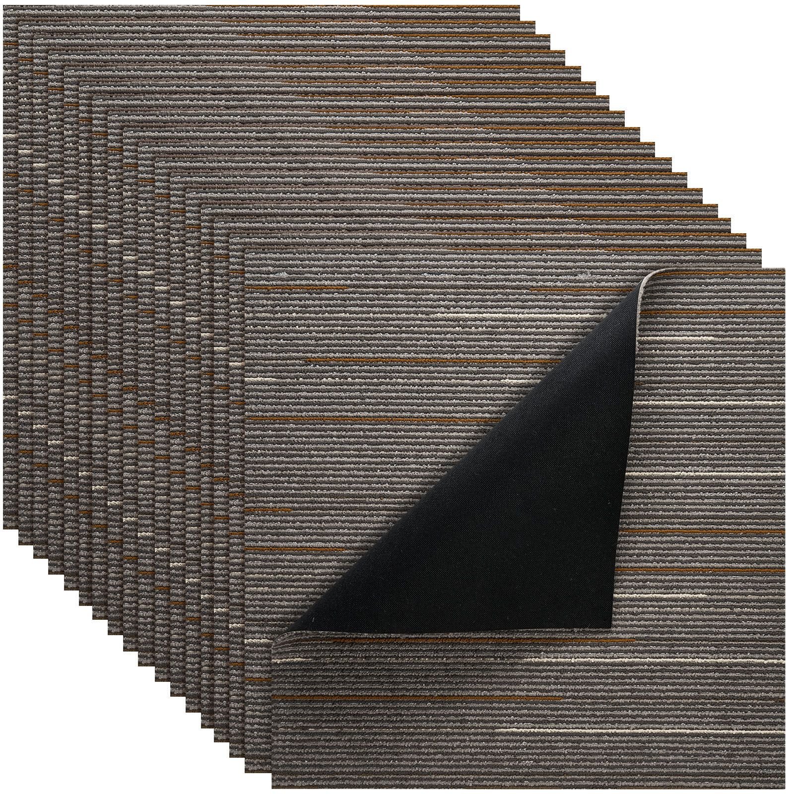 carpet tiles reusable 24x24 inch, 24 pcs modular carpet square rug, commercial floor soft padded for seamless cover 96sq.ft, easy diy for living room bedroom office indoor,dark brown
