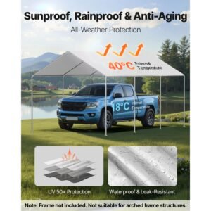 carport replacement canopy, 10 x 20 ft potable garage tent top tarp, uv resistant & waterproof car shelter tarp, heavy duty car port cover with ball buggees, grey, frame not included