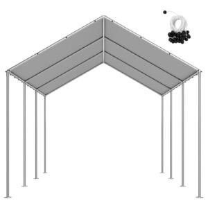 Carport Replacement Canopy, 10 x 20 ft Potable Garage Tent Top Tarp, UV-Resistant & Waterproof Car Shelter Tarp, Heavy Duty Car Port Cover with Ball Buggees, Grey, Frame Not Included