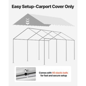 carport replacement canopy, 10 x 20 ft potable garage tent top tarp, uv resistant & waterproof car shelter tarp, heavy duty car port cover with ball buggees, grey, frame not included