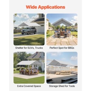 carport replacement canopy, 10 x 20 ft potable garage tent top tarp, uv resistant & waterproof car shelter tarp, heavy duty car port cover with ball buggees, grey, frame not included