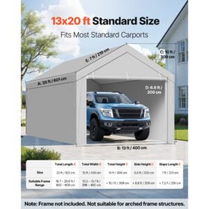 carport replacement canopy, 13 x 20 ft potable garage tent top tarp with sidewalls, uv resistant & waterproof, heavy duty car shelter tarp with ball buggees, grey, frame not included