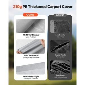 carport replacement canopy, 13 x 20 ft potable garage tent top tarp with sidewalls, uv resistant & waterproof, heavy duty car shelter tarp with ball buggees, grey, frame not included