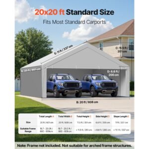 carport replacement canopy, 20 x 20 ft potable garage tent top tarp with sidewalls, uv resistant & waterproof, heavy duty car shelter tarp with ball buggees, grey, frame not included