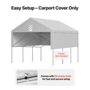 carport replacement canopy, 20 x 20 ft potable garage tent top tarp with sidewalls, uv resistant & waterproof, heavy duty car shelter tarp with ball buggees, grey, frame not included