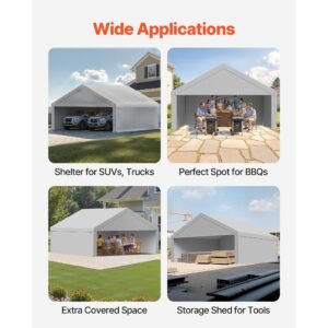 carport replacement canopy, 20 x 20 ft potable garage tent top tarp with sidewalls, uv resistant & waterproof, heavy duty car shelter tarp with ball buggees, grey, frame not included