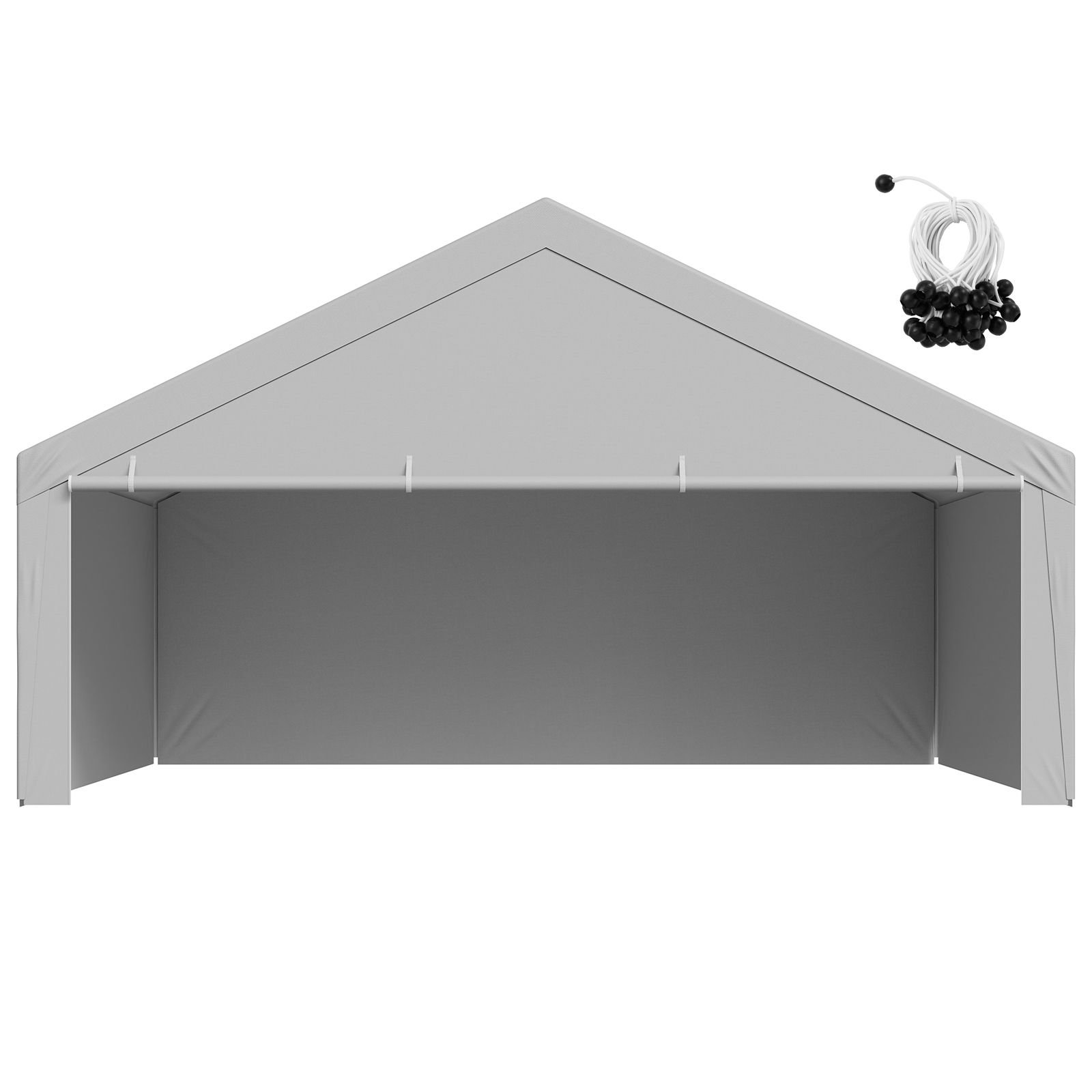 carport replacement canopy, 20 x 20 ft potable garage tent top tarp with sidewalls, uv resistant & waterproof, heavy duty car shelter tarp with ball buggees, grey, frame not included