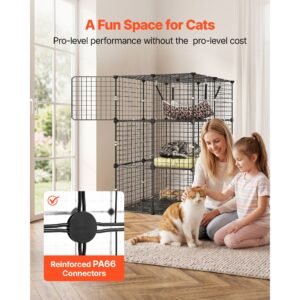 cat cage 3 tier 27.99"x27.99"x40.98" diy cat playpen with hammock, indoor enclosure detachable metal wire kennel crate, large exercise place ideal for 1 2 cats, kittens & small animals, black