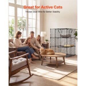 cat cage 3 tier 27.99"x27.99"x40.98" diy cat playpen with hammock, indoor enclosure detachable metal wire kennel crate, large exercise place ideal for 1 2 cats, kittens & small animals, black