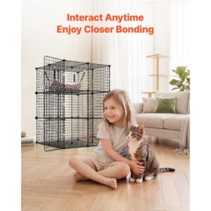 cat cage 3 tier 27.99"x27.99"x40.98" diy cat playpen with hammock, indoor enclosure detachable metal wire kennel crate, large exercise place ideal for 1 2 cats, kittens & small animals, black