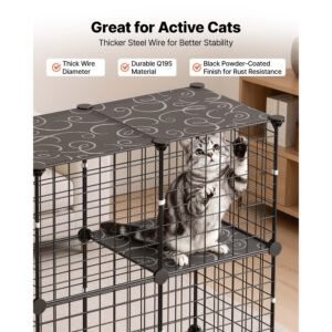 cat cage 3 tier 28"x13.98"x40.98" diy cat playpen indoor enclosure, detachable metal wire kennel crate, large exercise place ideal for 1 2 cats, kittens, rabbits, ferrets & small animals, black