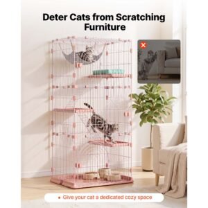 cat cage 4 tier 33.07"x23.82"x64.37" diy cat playpen with ladders, indoor enclosure detachable metal wire kennel crate, large exercise place for 1 2 cats, kittens, ferrets, small animals, pink