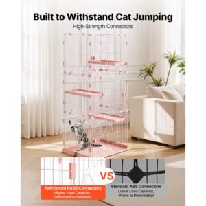 cat cage 4 tier 33.07"x23.82"x64.37" diy cat playpen with ladders, indoor enclosure detachable metal wire kennel crate, large exercise place for 1 2 cats, kittens, ferrets, small animals, pink