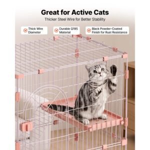 cat cage 4 tier 33.07"x23.82"x64.37" diy cat playpen with ladders, indoor enclosure detachable metal wire kennel crate, large exercise place for 1 2 cats, kittens, ferrets, small animals, pink