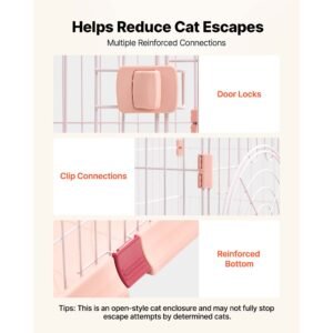 cat cage 4 tier 33.07"x23.82"x64.37" diy cat playpen with ladders, indoor enclosure detachable metal wire kennel crate, large exercise place for 1 2 cats, kittens, ferrets, small animals, pink