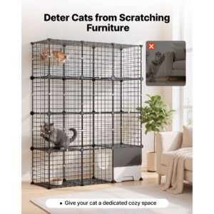 cat cage 4 tier 40.98"x13.98"x55" diy cat playpen with litter box, indoor enclosure detachable metal wire kennel crate, large exercise place for 1 2 cats, kittens, ferret, small animals, black