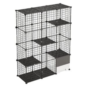 Cat Cage 4-Tier 40.98"x13.98"x55" DIY Cat Playpen with Litter Box, Indoor Enclosure Detachable Metal Wire Kennel Crate, Large Exercise Place for 1-2 Cats, Kittens, Ferret, Small Animals, Black