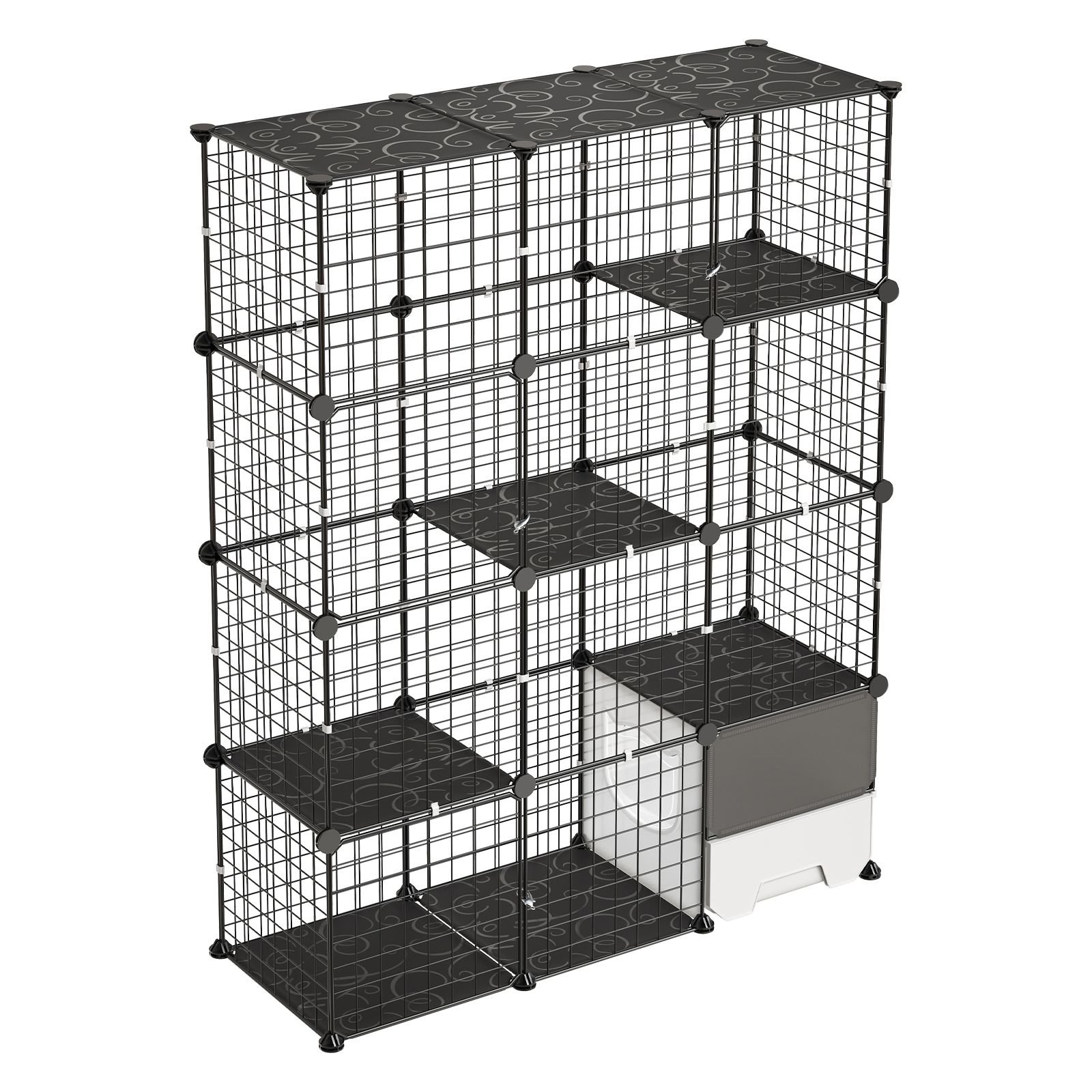 cat cage 4 tier 40.98"x13.98"x55" diy cat playpen with litter box, indoor enclosure detachable metal wire kennel crate, large exercise place for 1 2 cats, kittens, ferret, small animals, black