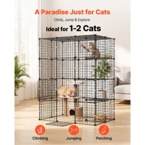 cat cage 4 tier 40.98"x27.99"x55" diy cat playpen indoor enclosure, detachable metal wire kennel crate with 4 doors, large exercise place ideal for 1 2 cats, kittens and small animals, black