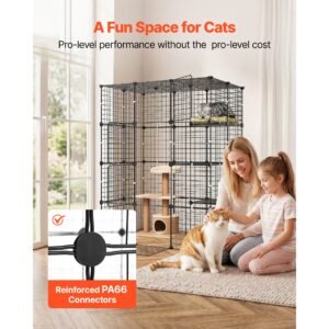 cat cage 4 tier 40.98"x27.99"x55" diy cat playpen indoor enclosure, detachable metal wire kennel crate with 4 doors, large exercise place ideal for 1 2 cats, kittens and small animals, black