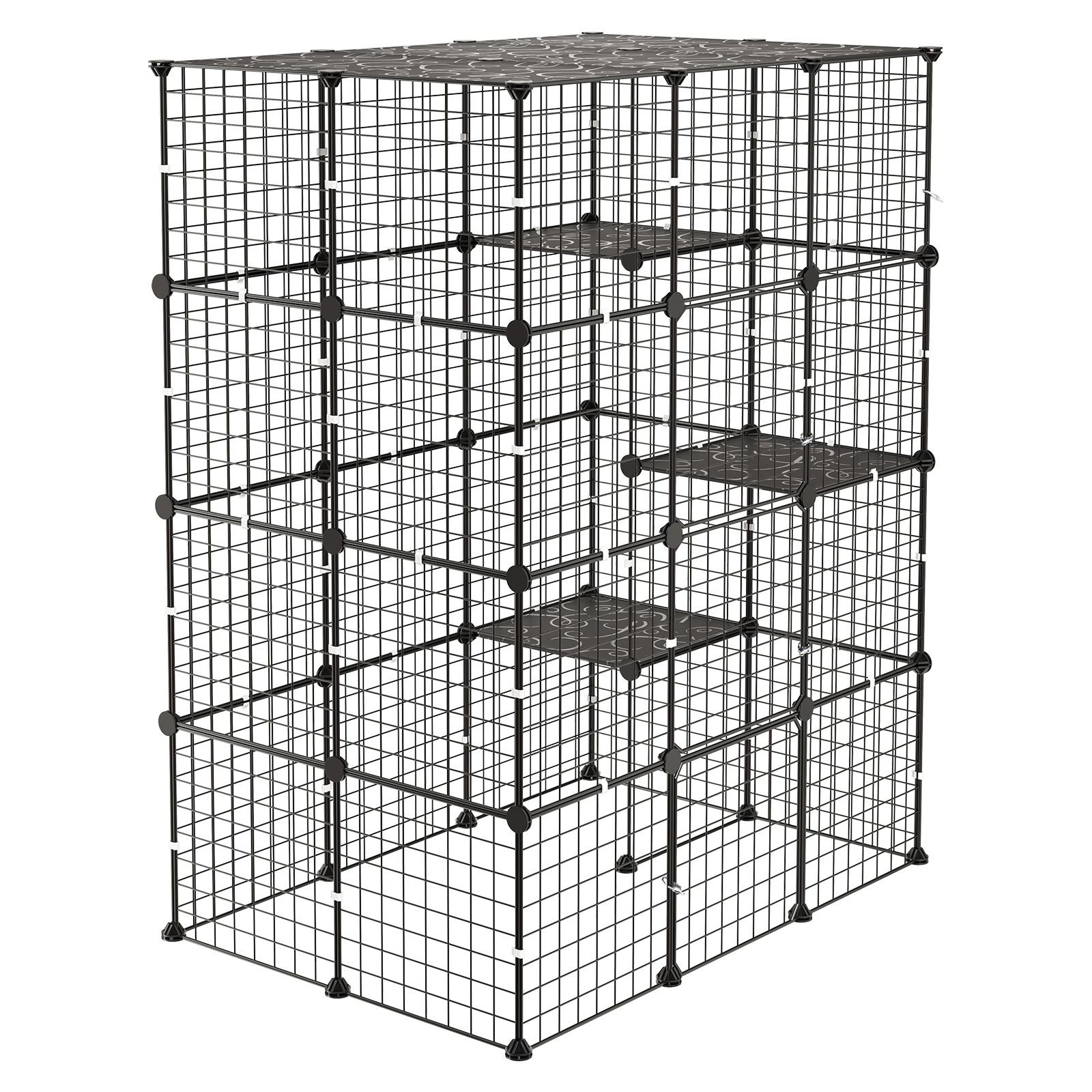 cat cage 4 tier 40.98"x27.99"x55" diy cat playpen indoor enclosure, detachable metal wire kennel crate with 4 doors, large exercise place ideal for 1 2 cats, kittens and small animals, black