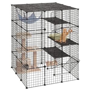 Cat Cage 4-Tier 40.98"x40.98"x55" DIY Cat Playpen Indoor Enclosure, Detachable Metal Wire Kennel Crate with 4 Doors, Large Exercise Place Ideal for 2-3 Cats, Kittens and Small Animals, Black