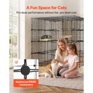cat cage 4 tier 55"x55"x55" large diy cat playpen indoor enclosure, detachable metal wire kennel crate with 3 doors & locks, exercise place ideal for 2 3 cats, kittens and small animals, black