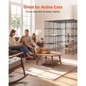 cat cage 4 tier 55"x55"x55" large diy cat playpen indoor enclosure, detachable metal wire kennel crate with 3 doors & locks, exercise place ideal for 2 3 cats, kittens and small animals, black
