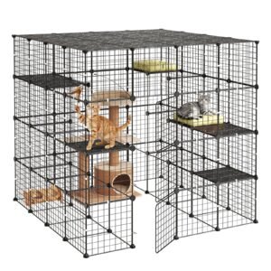 Cat Cage 4-Tier 55"x55"x55" Large DIY Cat Playpen Indoor Enclosure, Detachable Metal Wire Kennel Crate with 3 Doors & Locks, Exercise Place Ideal for 2-3 Cats, Kittens and Small Animals, Black