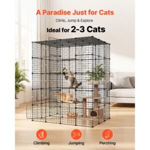 cat cage 5 tier 55"x40.98"x68.98" diy cat playpen indoor enclosure, detachable metal wire kennel crate with 5 doors, large exercise place ideal for 2 3 cats, kittens and small animals, black