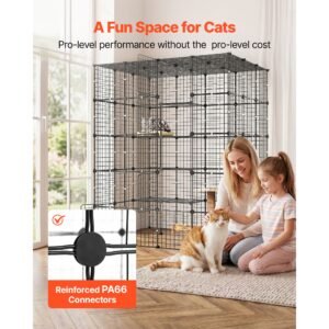cat cage 5 tier 55"x40.98"x68.98" diy cat playpen indoor enclosure, detachable metal wire kennel crate with 5 doors, large exercise place ideal for 2 3 cats, kittens and small animals, black