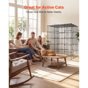 cat cage 5 tier 55"x40.98"x68.98" diy cat playpen indoor enclosure, detachable metal wire kennel crate with 5 doors, large exercise place ideal for 2 3 cats, kittens and small animals, black
