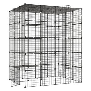 Cat Cage 5-Tier 55"x40.98"x68.98" DIY Cat Playpen Indoor Enclosure, Detachable Metal Wire Kennel Crate with 5 Doors, Large Exercise Place Ideal for 2-3 Cats, Kittens and Small Animals, Black