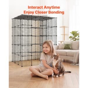 cat cage 5 tier 55"x40.98"x68.98" diy cat playpen indoor enclosure, detachable metal wire kennel crate with 5 doors, large exercise place ideal for 2 3 cats, kittens and small animals, black