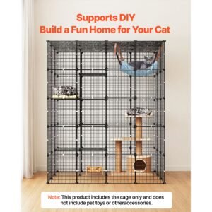 cat cage 5 tier 55"x40.98"x68.98" diy cat playpen indoor enclosure, detachable metal wire kennel crate with 5 doors, large exercise place ideal for 2 3 cats, kittens and small animals, black