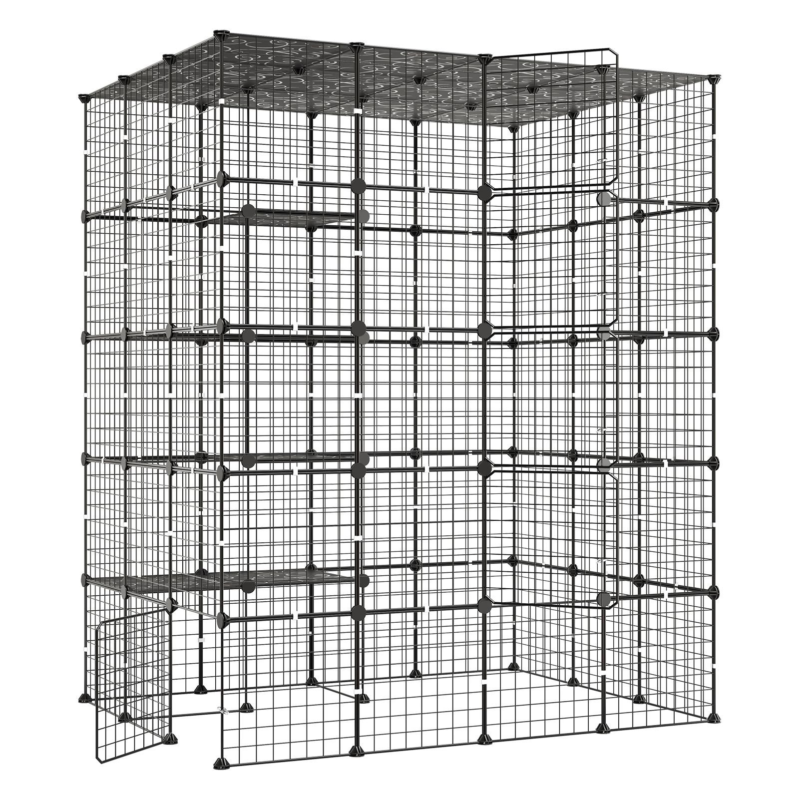 cat cage 5 tier 55"x40.98"x68.98" diy cat playpen indoor enclosure, detachable metal wire kennel crate with 5 doors, large exercise place ideal for 2 3 cats, kittens and small animals, black