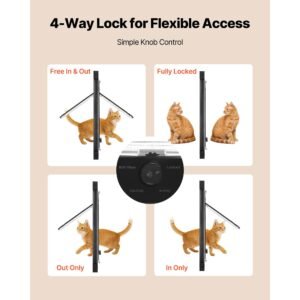 cat door for window, adjustable to fit window width 31" 36", 4 secure lock modes, aluminum frame and high transparency glass, magnetic closure, weatherproof quick fit pet door for cats, black