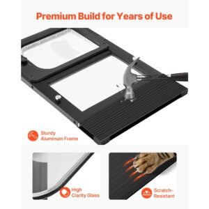 cat door for window, adjustable to fit window width 31" 36", 4 secure lock modes, aluminum frame and high transparency glass, magnetic closure, weatherproof quick fit pet door for cats, black