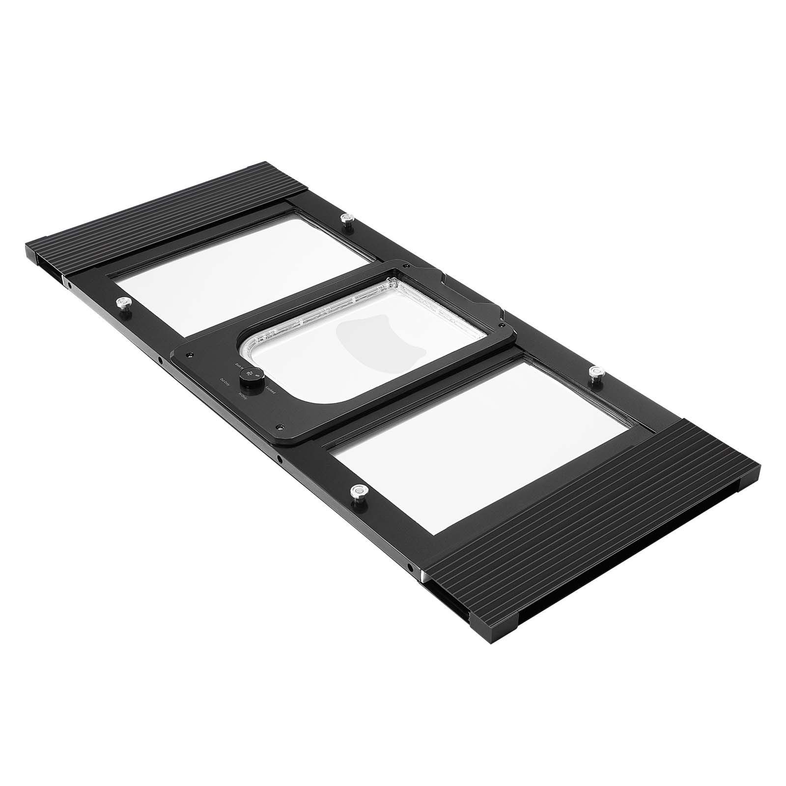 cat door for window, adjustable to fit window width 31" 36", 4 secure lock modes, aluminum frame and high transparency glass, magnetic closure, weatherproof quick fit pet door for cats, black
