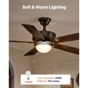 ceiling fan light kit, 750lm 3000k fan light kit with pull chain, 2 led bulbs, modern replacement fixture for living room, dining room, bedroom, frosted milk glass shade brushed nickel finish