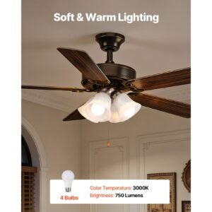ceiling fan light kit, four light 3000k 750lm fan light kit with pull chain, replacement light fixture for living room, bedroom, home decor, cloud white glass shade brushed nickel, floral shape