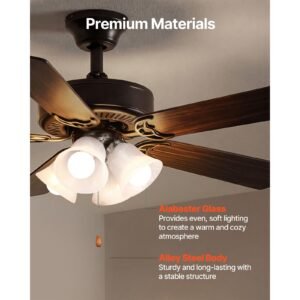 ceiling fan light kit, four light 3000k 750lm fan light kit with pull chain, replacement light fixture for living room, bedroom, home decor, cloud white glass shade brushed nickel, floral shape