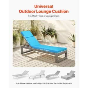 chaise lounge cushion, 72 x 21 x 4 in, set of 2 outdoor lounge chair cushions, waterproof & fade resistant, sun lounger cushions with ties, thick patio lounger pads for pool deck, teal color